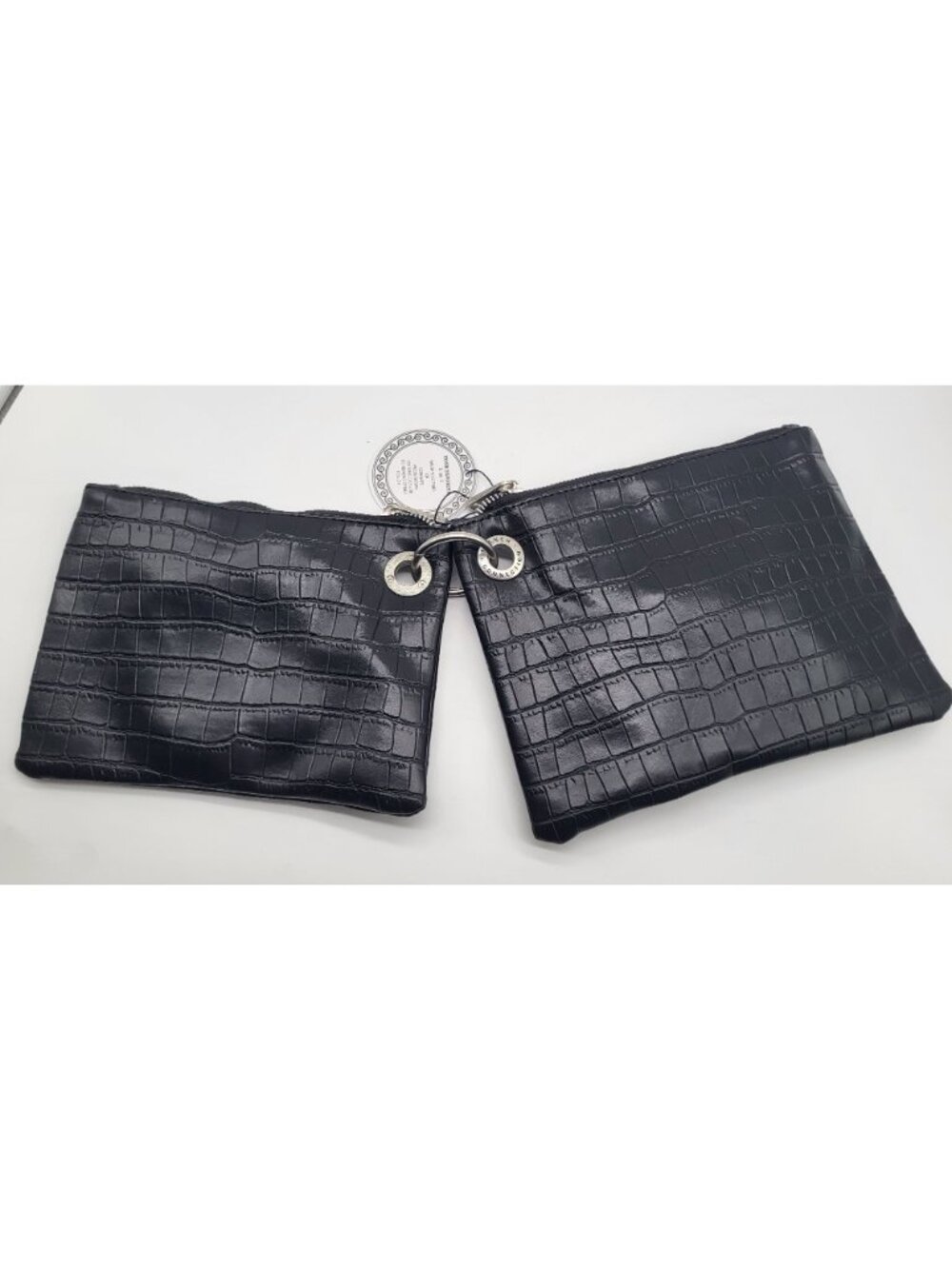 French Connection Dale Double Slim Pouches Croc Print Black Travel Accessory - Picture 3 of 9